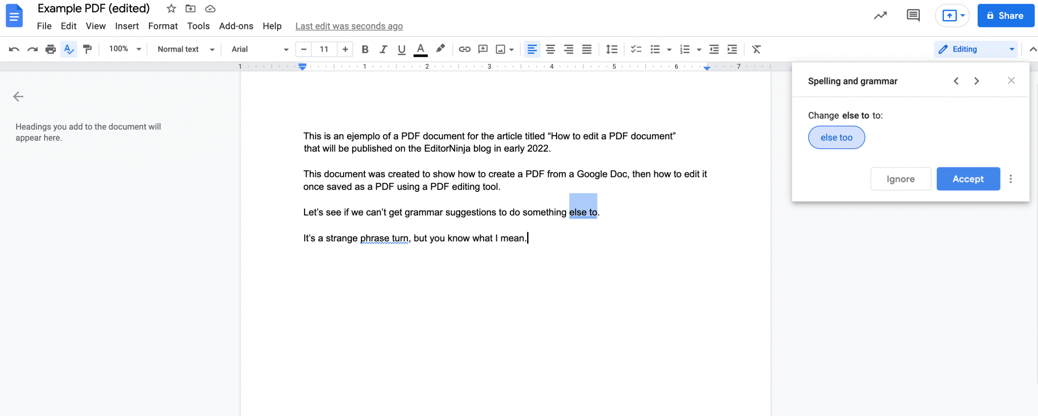 Google Docs now showing grammar suggestions - EditorNinja