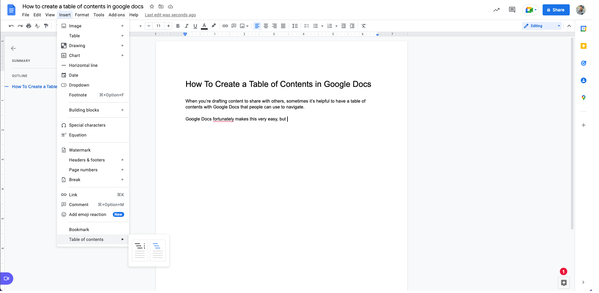 How To Create A Table Of Contents In Google Docs - EditorNinja